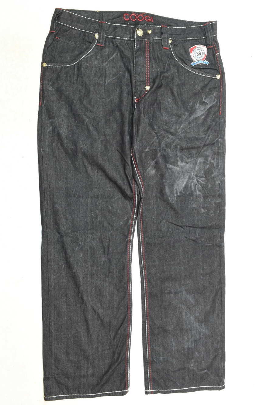 COOGI Shield Baggy Jeans Mens 38x34 Black Straight Leg Relaxed Fit Denim Y2K
